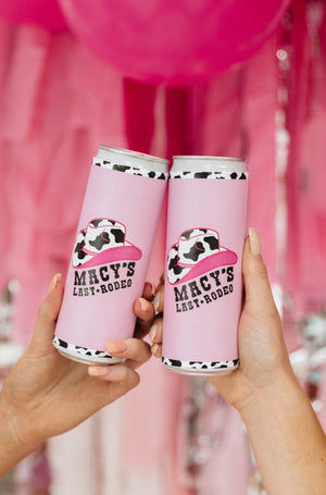 Custom Last Rodeo Cow print Seltzer / Skinny Can Label (Set of 6) - Sprinkled With Pink #bachelorette #custom #gifts