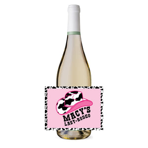 Custom Last Rodeo Wine / Champagne Label (Set of 6) - Cow Print - Sprinkled With Pink #bachelorette #custom #gifts