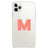 A clear acrylic phone case customized with the letter "M"