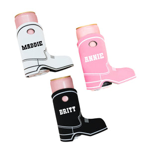 Custom Name Boot Can Cooler - Sprinkled With Pink #bachelorette #custom #gifts