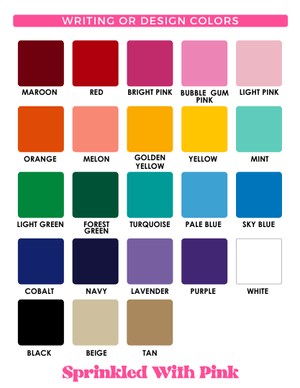 A chart shows the color options for wording and tumbler designs