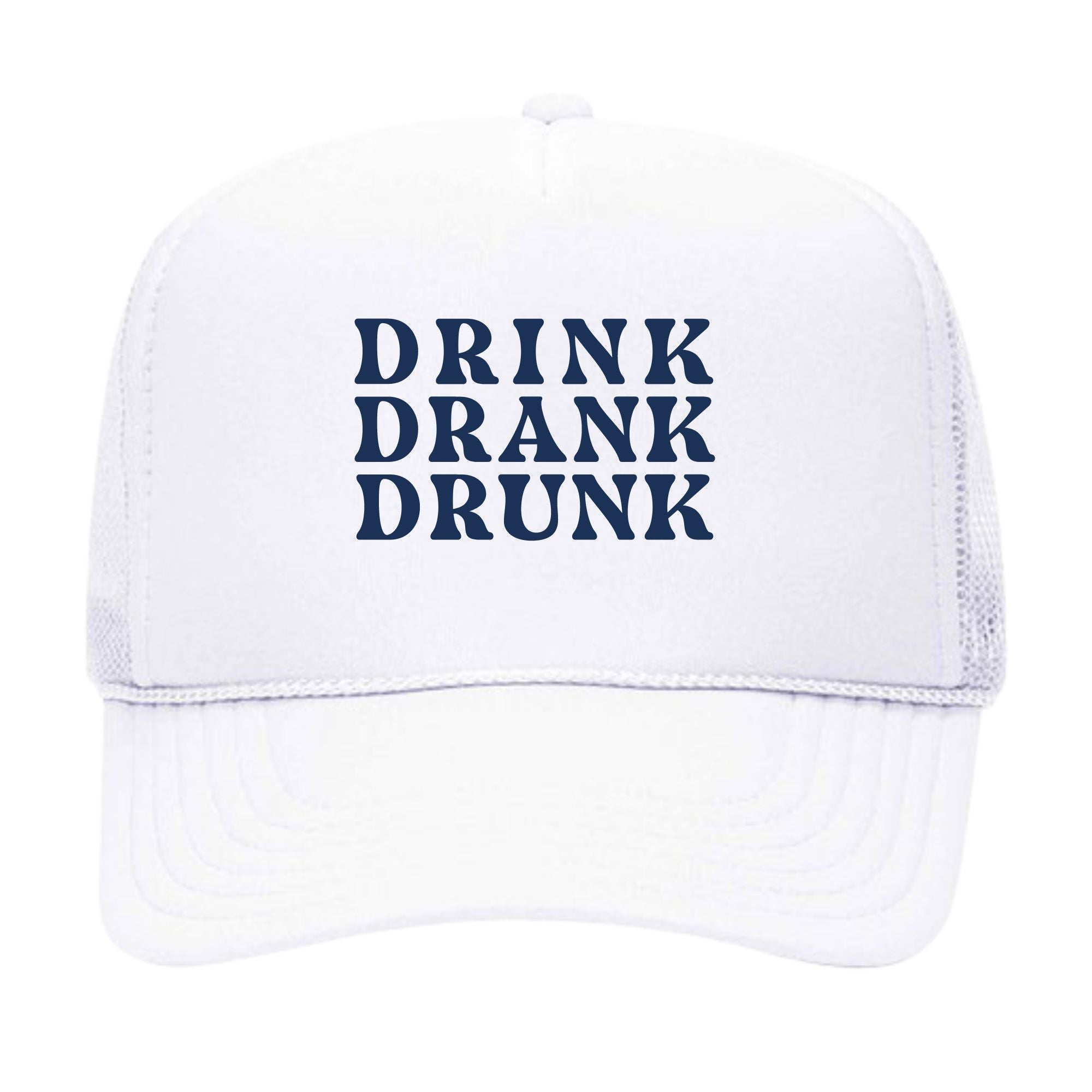 Drink Drank Drunk White Trucker Hat (White) - Sprinkled With Pink #bachelorette #custom #gifts