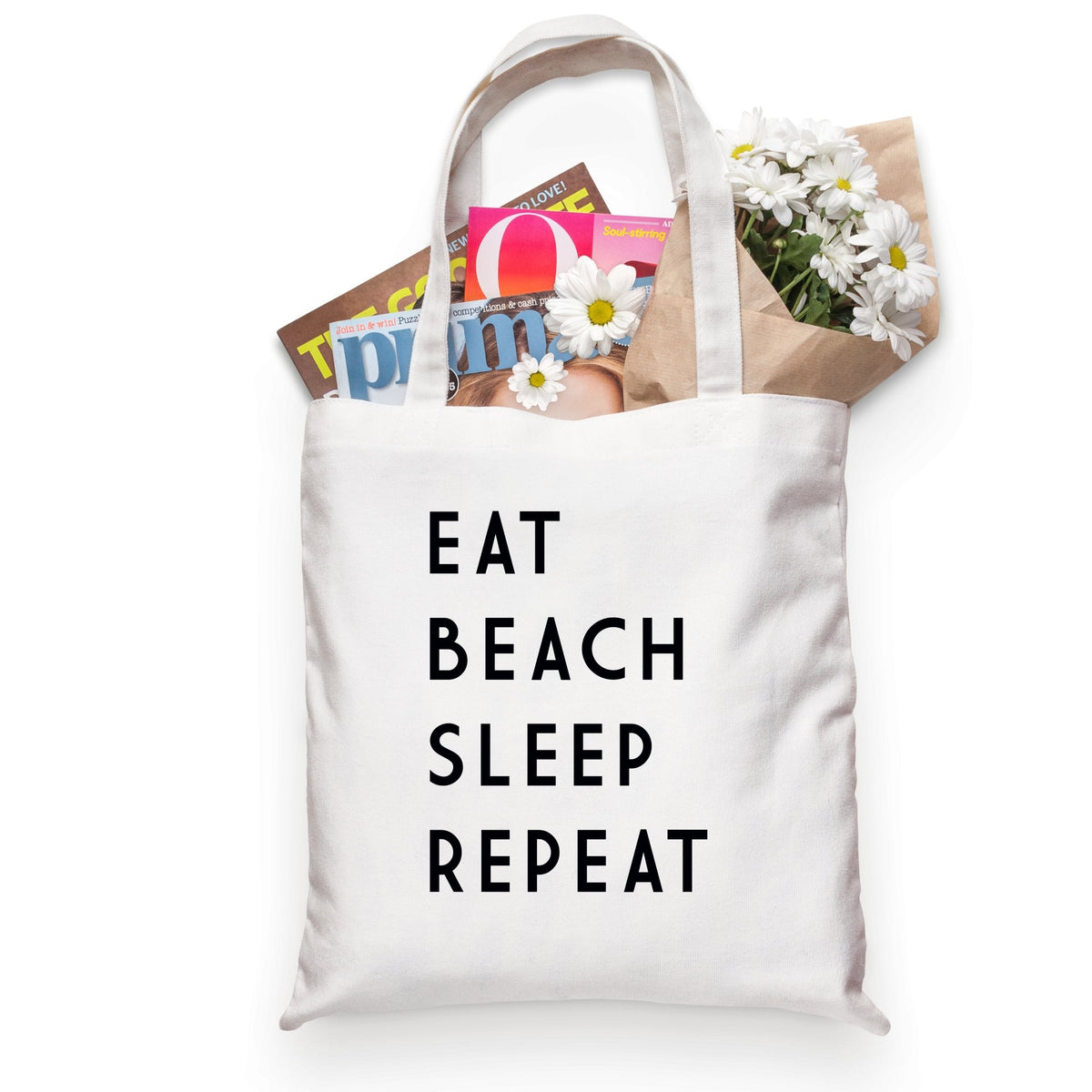 Eat Sleep Beach Repeat Cotton Tote - Sprinkled With Pink