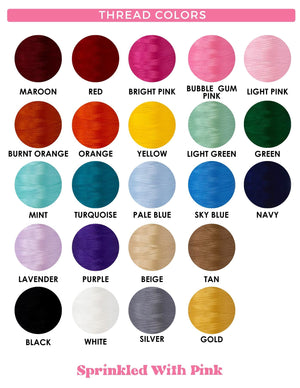 A graphic shows off all of the thread color options that are available to customize your embroidered bracelet.