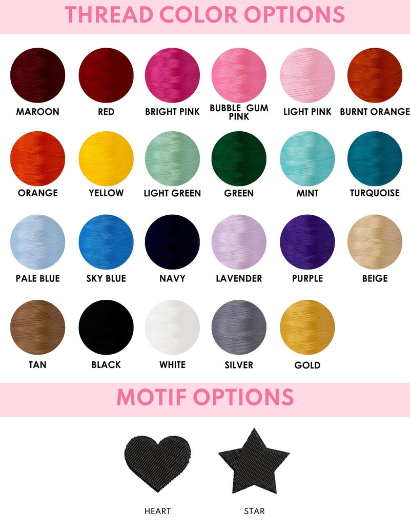 A graphic showing the color options and the motif options that can be used to create a customized bracelet.