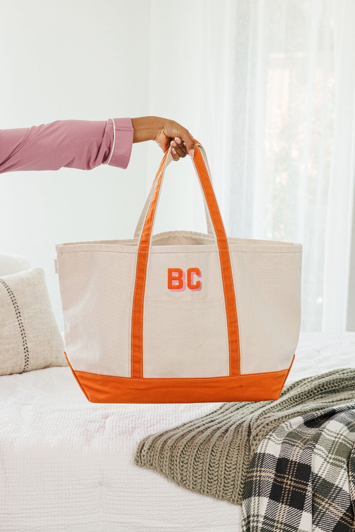 FOR HER Large Canvas Boat Tote w Shadow Monogram-FREE SHIP/Grad  Gift/Bridesmaid Gift/ Bride Gift/Mom Gift/Teacher/Girlfriend Gift/Vacation  Tote