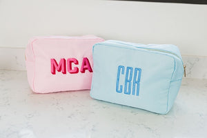Nylon pouches customized with fun and colorful monograms