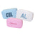 Three extra large nylon pouches in blue, white, and pink 