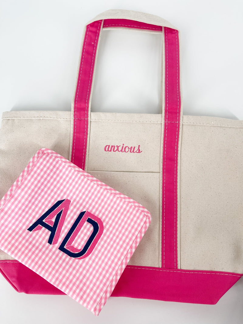 Embroidered Monogram Boat Tote - Sprinkled With Pink #bachelorette #custom #gifts