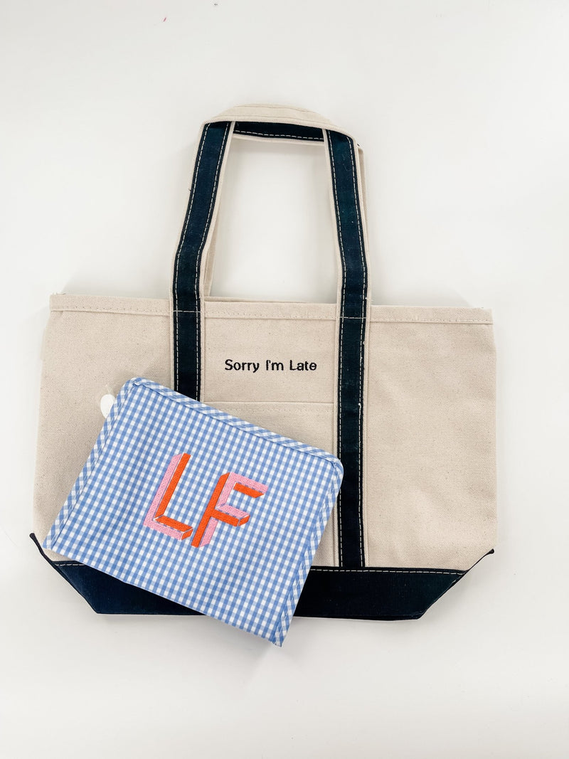 Embroidered Monogram Boat Tote - Sprinkled With Pink #bachelorette #custom #gifts