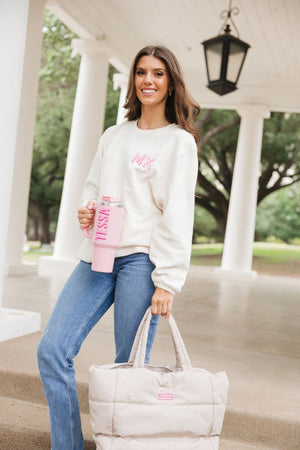 Embroidered Monogram Corded Sweatshirt - Sprinkled With Pink #bachelorette #custom #gifts