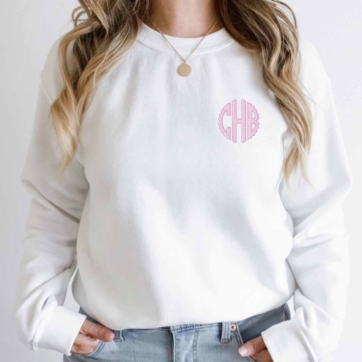 Shadow Monogram Embroidered Sweatshirt - Sprinkled With Pink