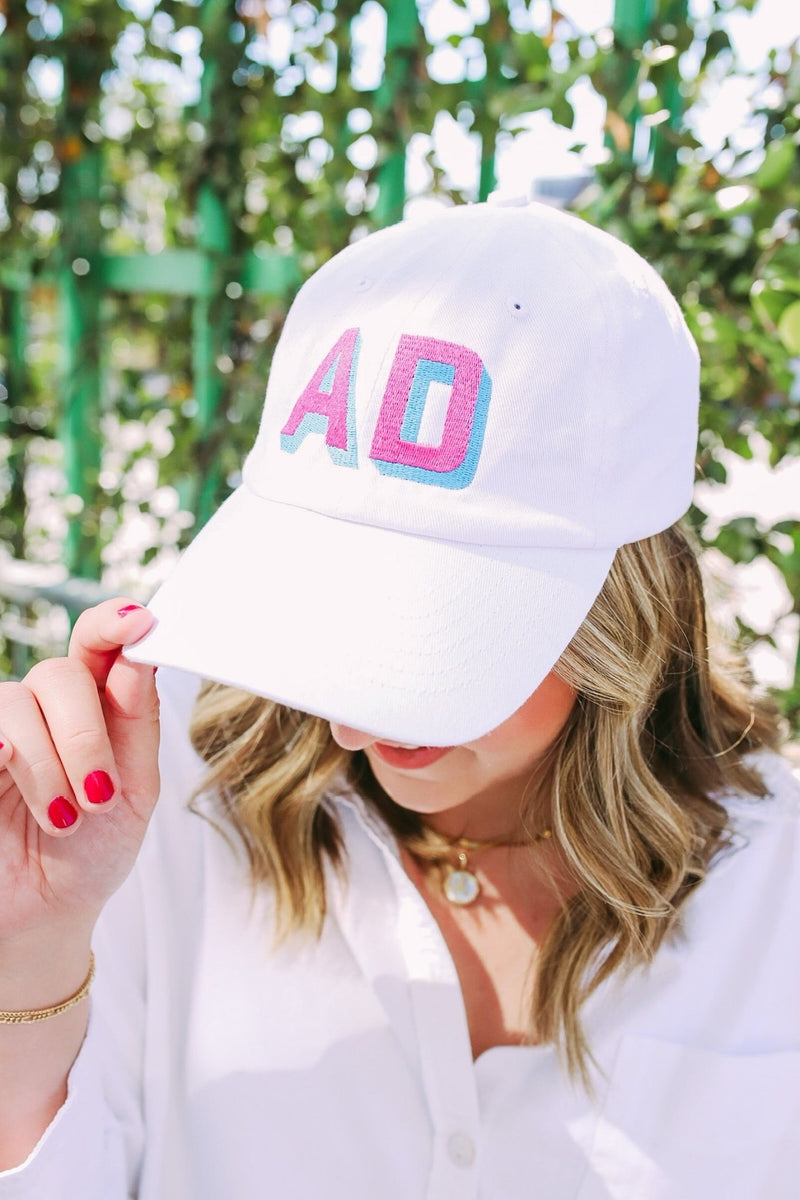 Embroidered Shadow Monogram Baseball Hat - Sprinkled With Pink #bachelorette #custom #gifts