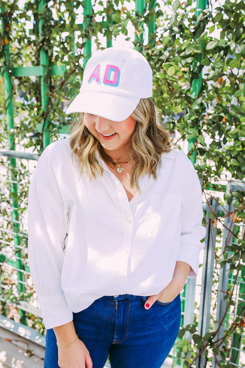 Embroidered Shadow Monogram Baseball Hat - Sprinkled With Pink #bachelorette #custom #gifts