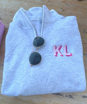 Embroidered Shadow Monogram Quarter-Zip Sweatshirt - Sprinkled With Pink #bachelorette #custom #gifts