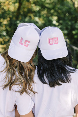 Embroidered Shadow Monogram Trucker Hat - Sprinkled With Pink #bachelorette #custom #gifts