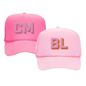 Embroidered Shadow Monogram Trucker Hat - Sprinkled With Pink #bachelorette #custom #gifts