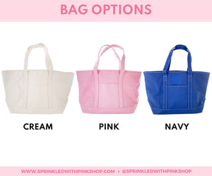 A graphic that shows off the color options of tote bags which can be customized.