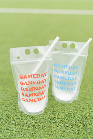 Two gameday party pouches sit next to each other on a turf field.