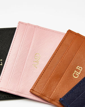 Leather cardholders with gold monograms