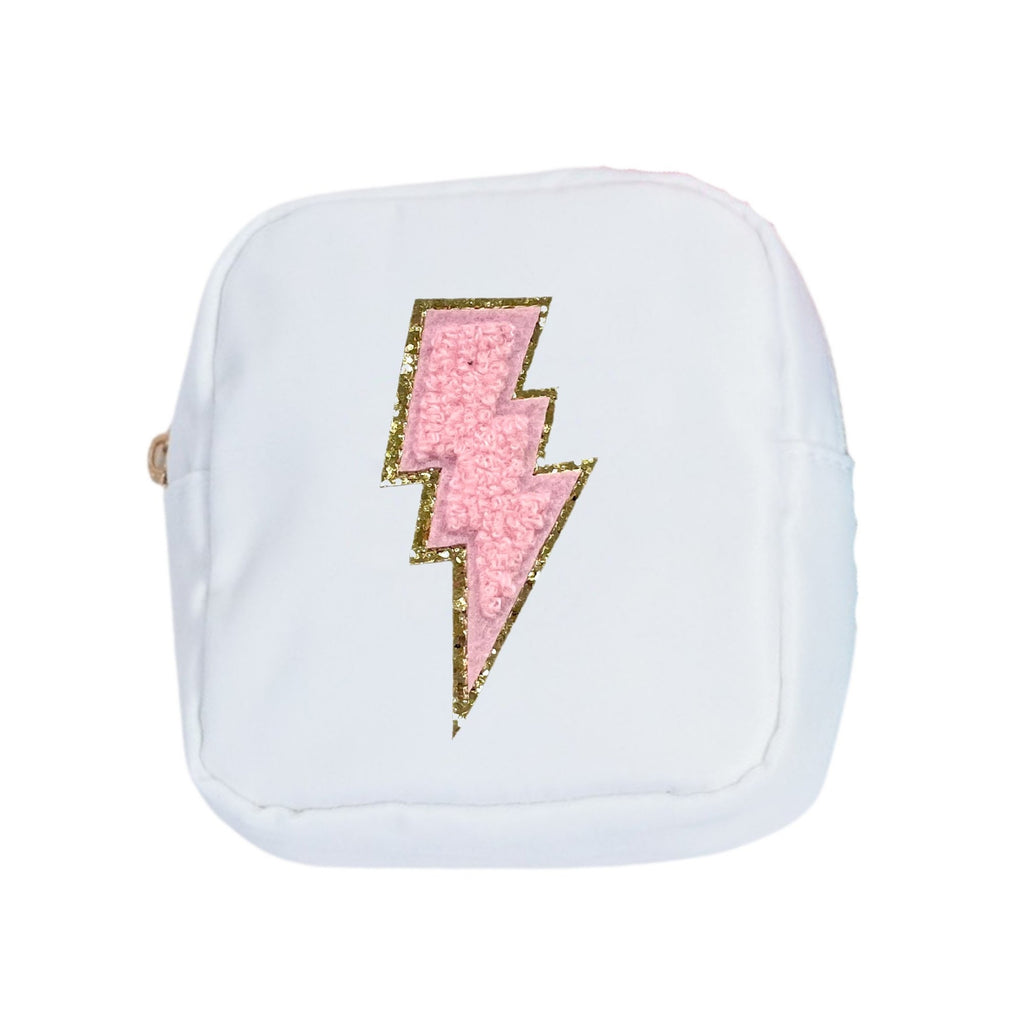 Mini White Nylon Pouch with Patches - Sprinkled With Pink #bachelorette #custom #gifts