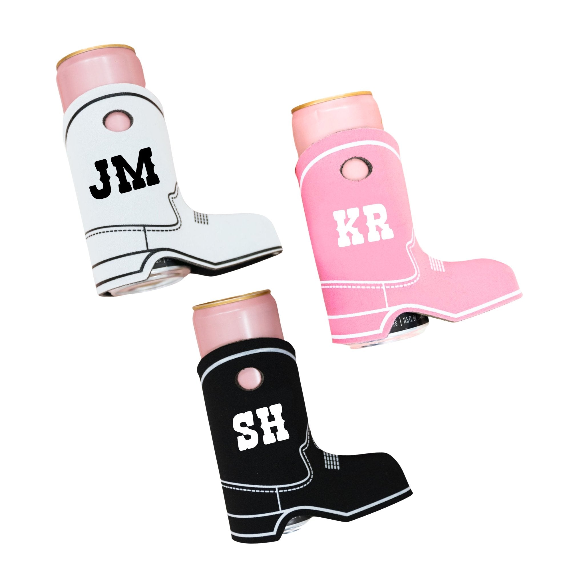 Monogram Boot Can Cooler - Sprinkled With Pink #bachelorette #custom #gifts