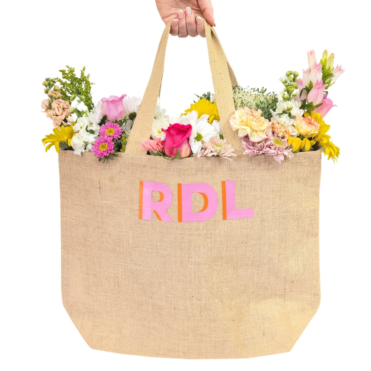 Initial Name Pink Flower Letter Burlap Tote Bags Jute Tote Shopper Bags  Beach Shopping Tote Shopper Gift Bags Large Capacity Handbag