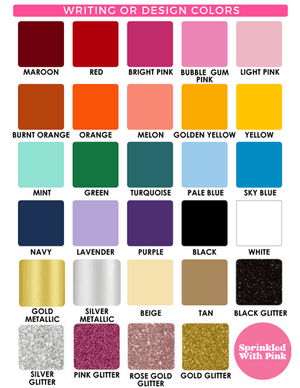 An array of colors that can be used to monogram our custom jewelry cases. 