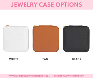 An array of our jewelry cases showing the color options to make this product customizable.