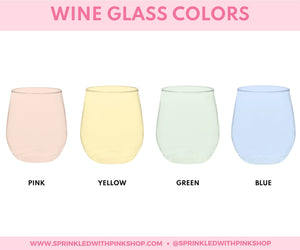 A graphic that shows off the color options of wine glasses which can be customized.