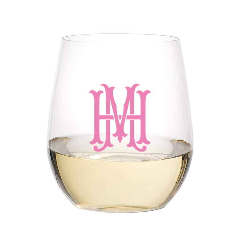 Monogrammed Stemless Wine Glass - Sprinkled With Pink #bachelorette #custom #gifts