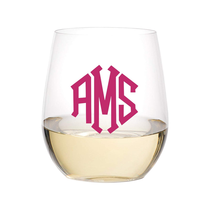Monogrammed Stemless Wine Glass - Sprinkled With Pink #bachelorette #custom #gifts