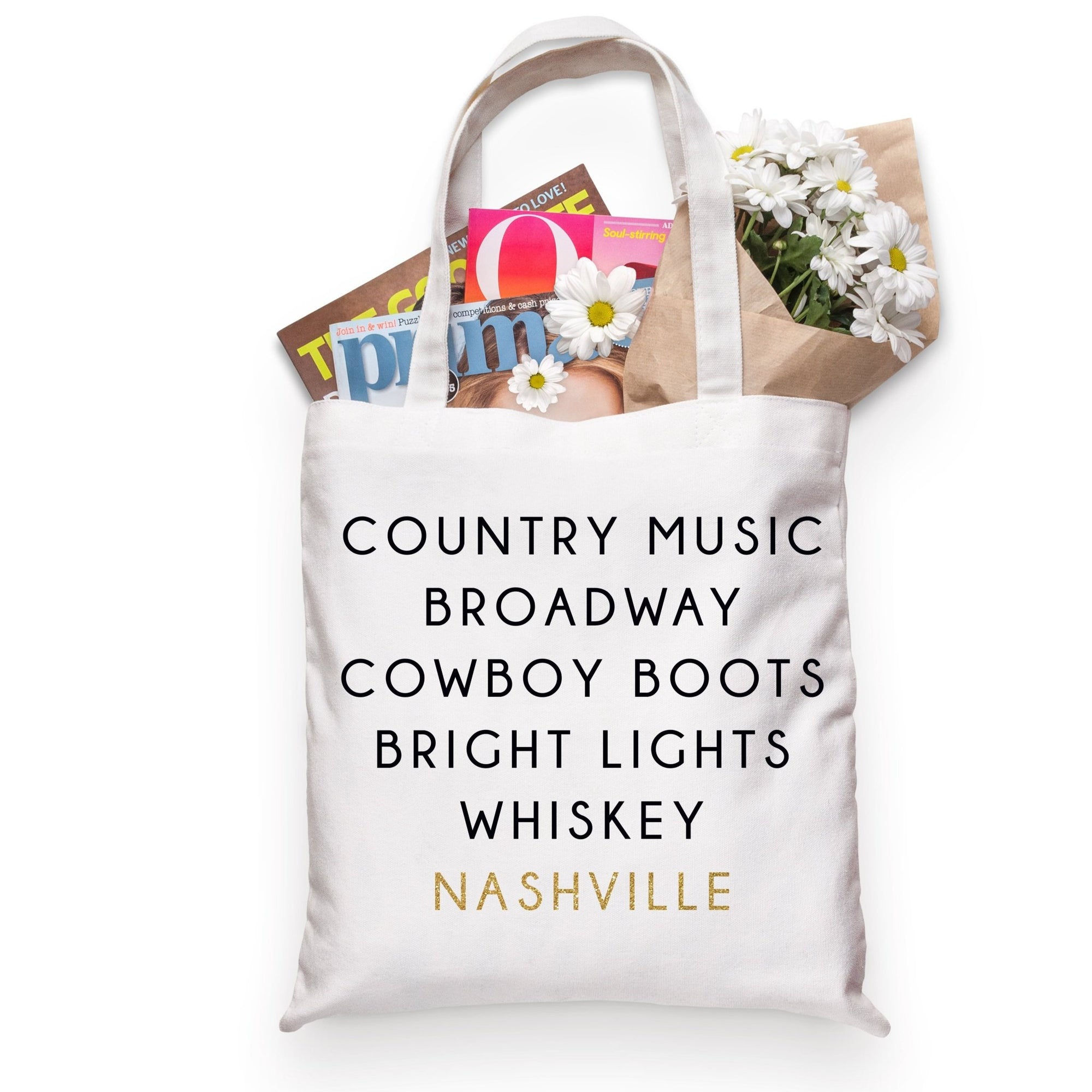 A tote is customized for a trip to Nashville.