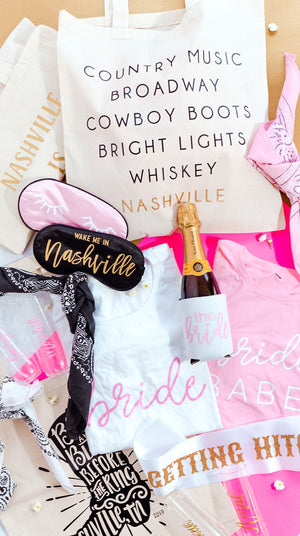 An assortment of products is laid out to show off everything that can be customized for a Nashville bachelorette.