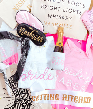 An assortment of products is laid out to show off everything that can be customized for a Nashville bachelorette.