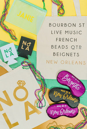 An assortment which shows products that are perfect for a trip to New Orleans.