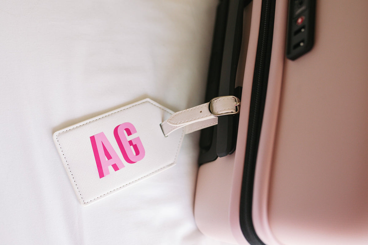 Single Initial Monogram Pink Luggage Tag
