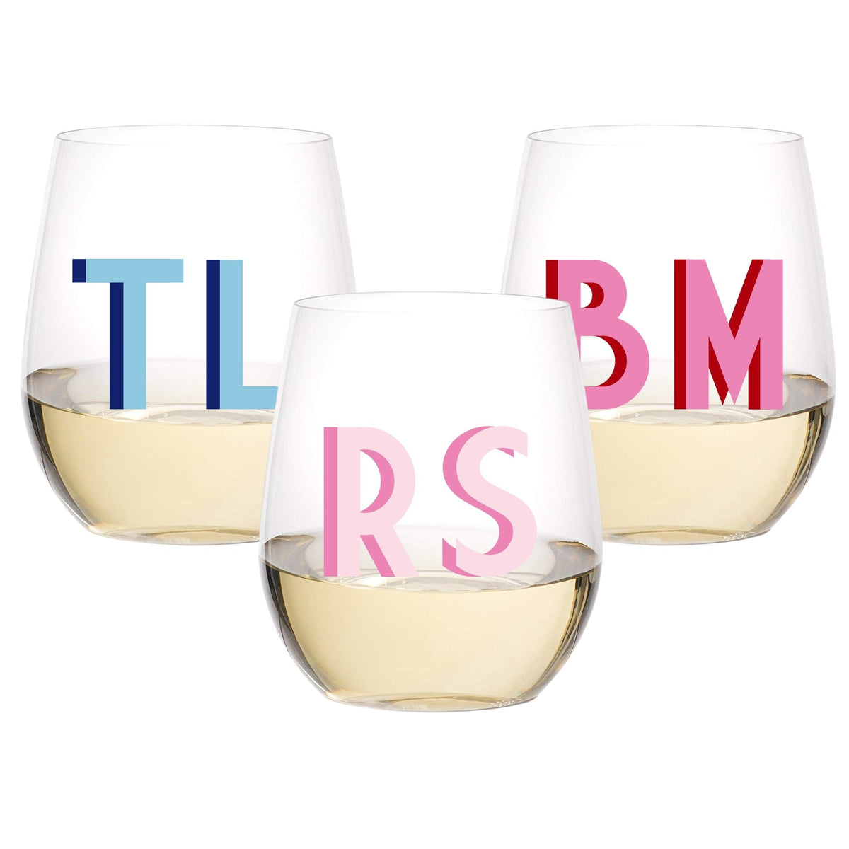 Monogrammed Stemless Wine Glass - Sprinkled With Pink
