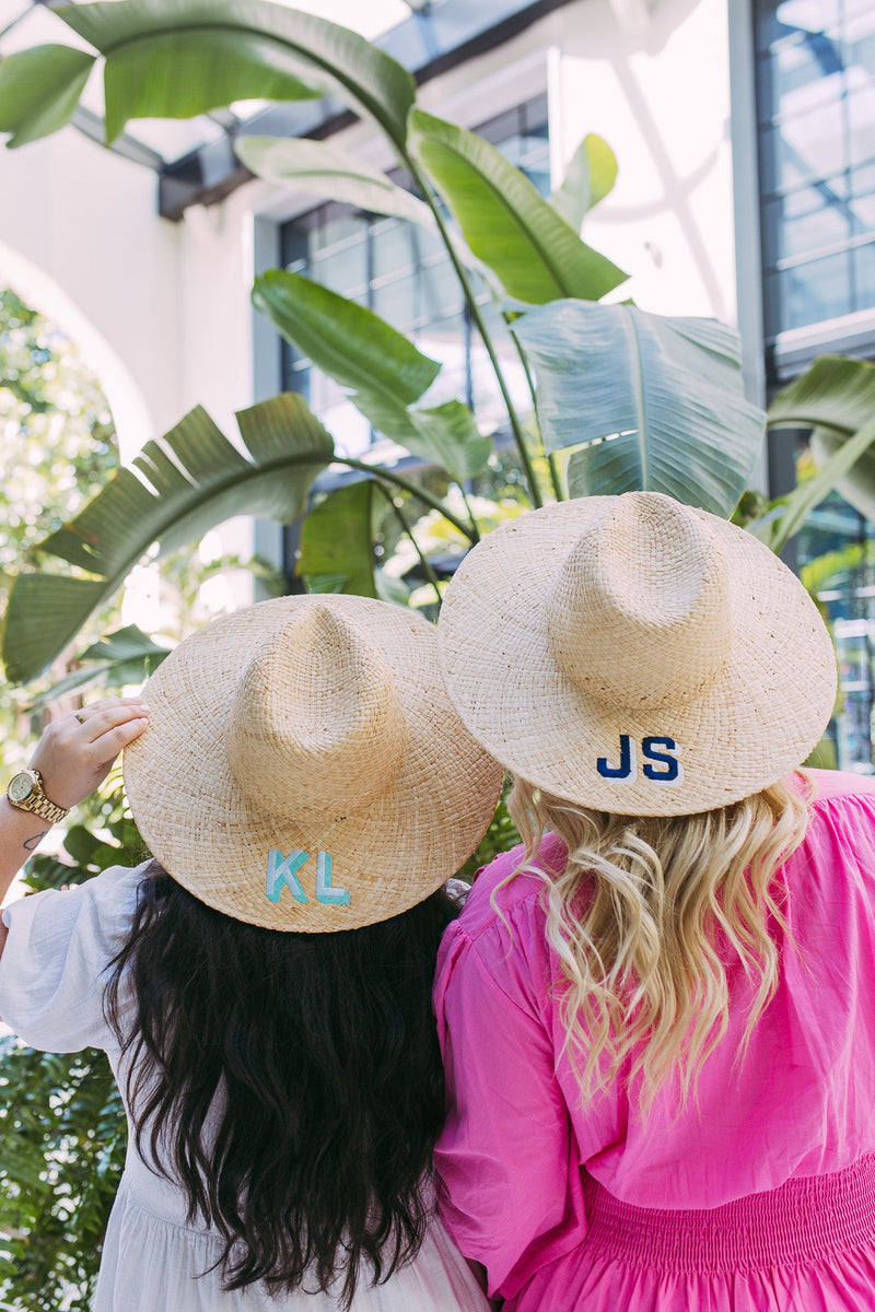 Straw Beach Hat, Embroidered Shadow Monogram - Sprinkled With Pink #bachelorette #custom #gifts