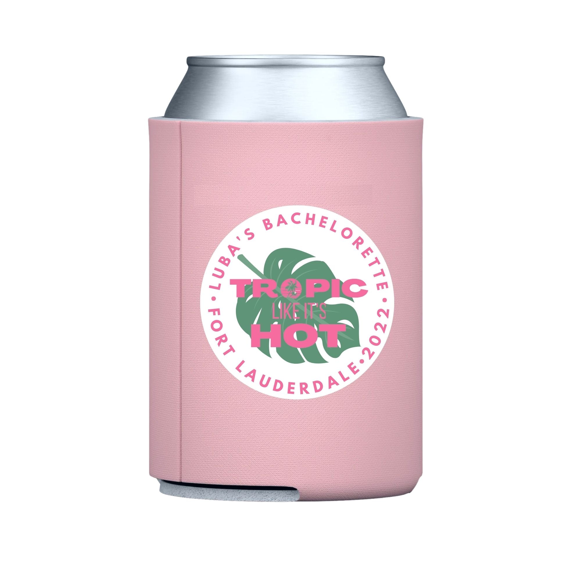 Tropic Like Its Hot Can Cooler (Set of 10) - Sprinkled With Pink #bachelorette #custom #gifts