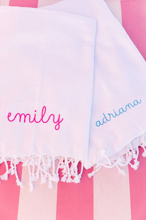 Turkish Towel, Embroidered Name/Monogram - Sprinkled With Pink #bachelorette #custom #gifts
