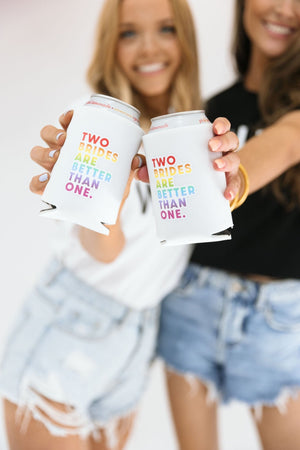 Two Brides Are Better Than One Can Cooler - Sprinkled With Pink #bachelorette #custom #gifts