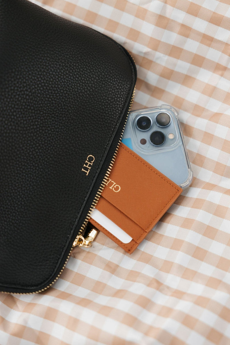 Vegan Leather Pouch with Gold Foil Monogram - Sprinkled With Pink #bachelorette #custom #gifts