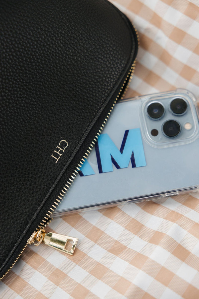 Vegan Leather Pouch with Gold Foil Monogram - Sprinkled With Pink #bachelorette #custom #gifts