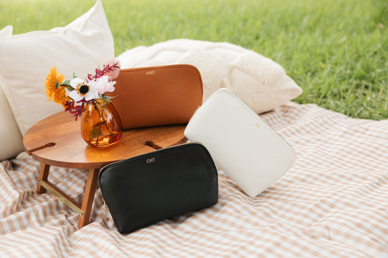 Vegan Leather Pouch with Gold Foil Monogram - Sprinkled With Pink #bachelorette #custom #gifts