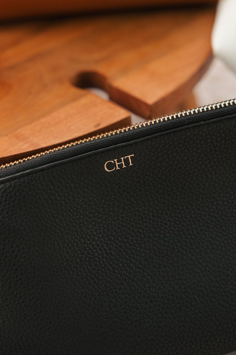 Vegan Leather Pouch with Gold Foil Monogram - Sprinkled With Pink #bachelorette #custom #gifts