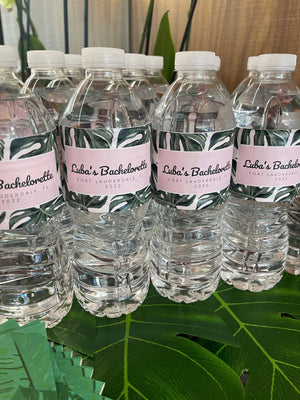 Water Bottle Label - Palm Leaf (Set of 10) - Sprinkled With Pink
