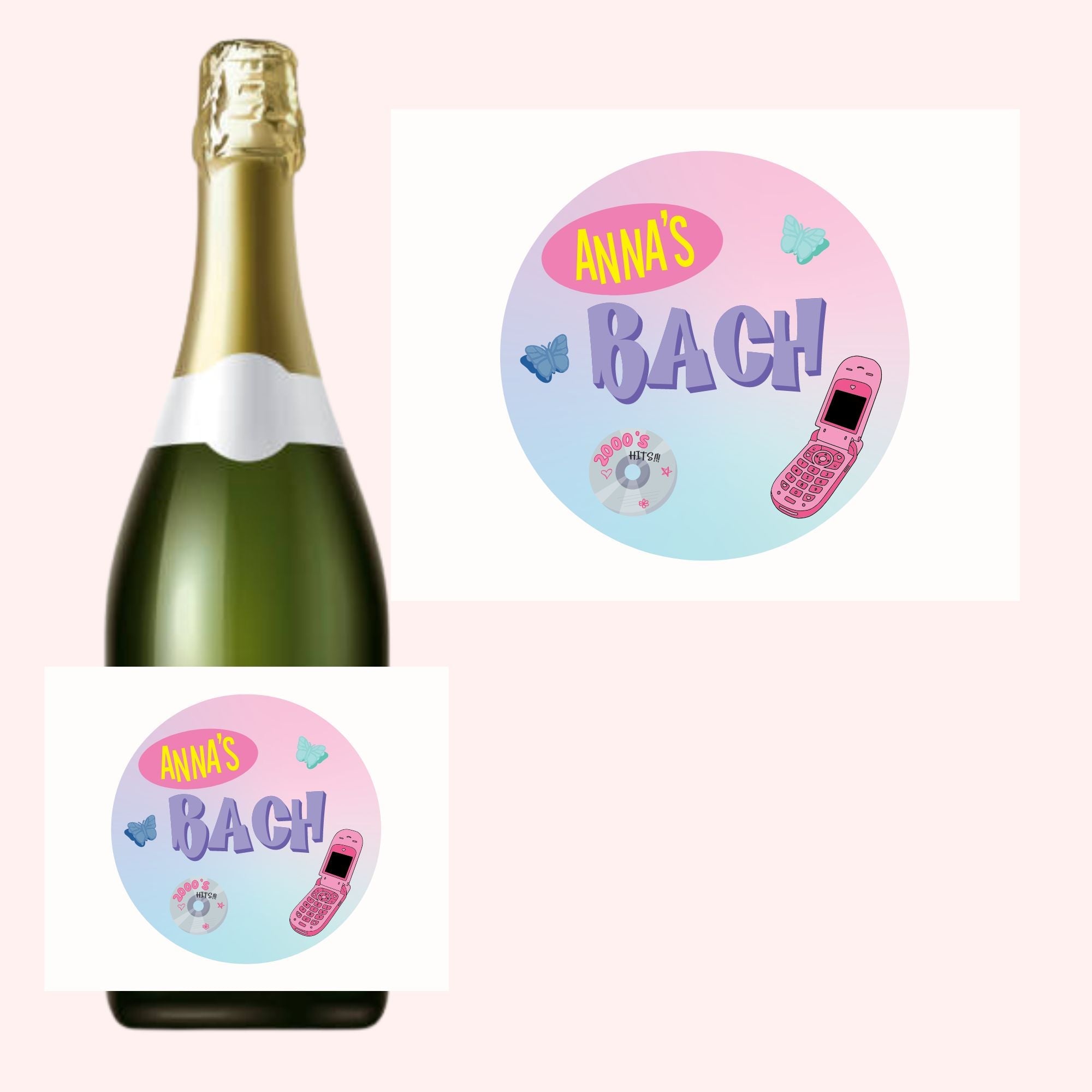 Y2K Icons Custom Name Wine / Champagne Label (Set of 6) - Sprinkled With Pink #bachelorette #custom #gifts