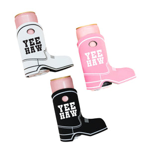 Yee Haw Boot Can Cooler - Sprinkled With Pink #bachelorette #custom #gifts